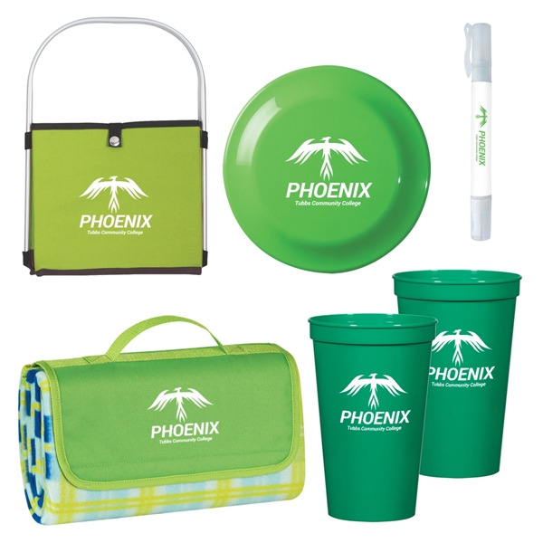 Kit with a blanket, cups, discus, a picnic basket, and a... from ASI 61125 Hit Promotional Products