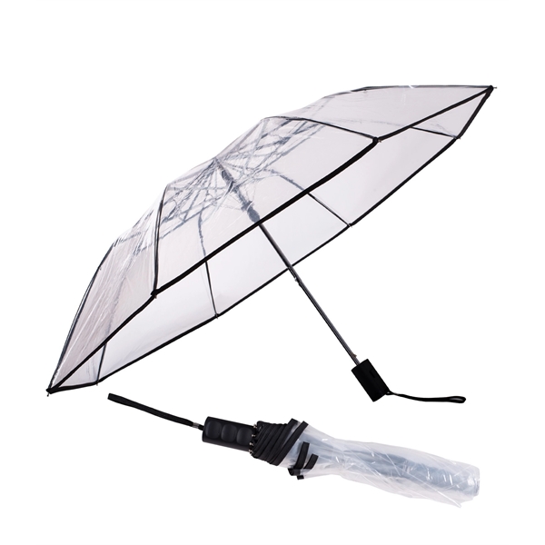 Folding umbrella with a 42" arc, auto open, clear canopy, black... from ASI 76730 Peerless Umbrella Co Inc / Threads By Peerless