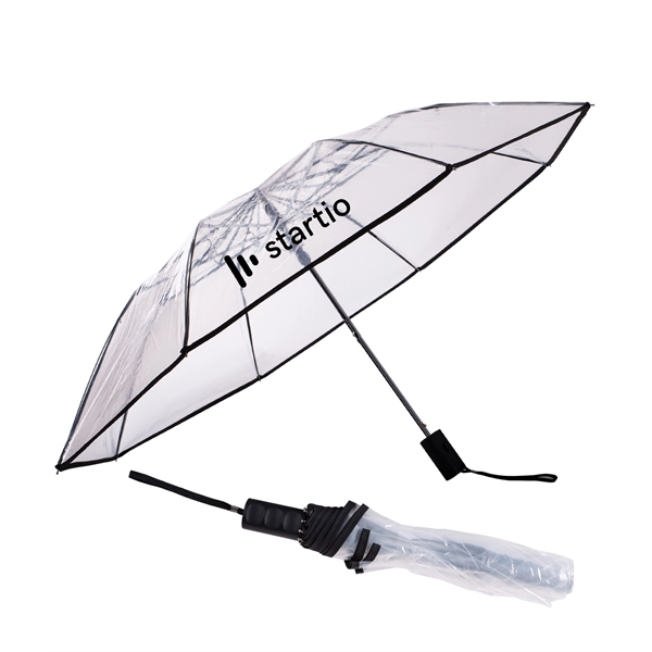 Folding umbrella with a 42" arc, auto open, clear canopy, black... from ASI 76730 Peerless Umbrella Co Inc / Threads By Peerless