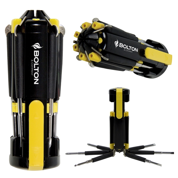 8-in-1 multitool with screwdrivers, pocket clip, and LED lights.... from ASI 57653 Gold Bond