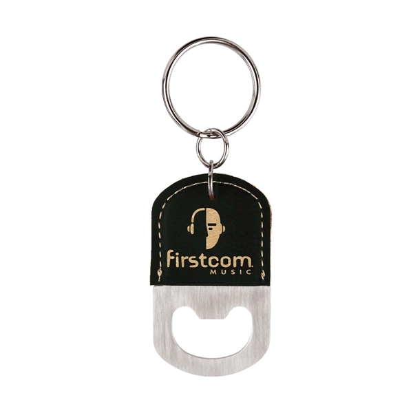 Bottle opener key tag made of leatherette material.... from ASI 59080 Halls & Company