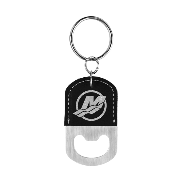 Bottle opener key tag made of leatherette material.... from ASI 59080 Halls & Company