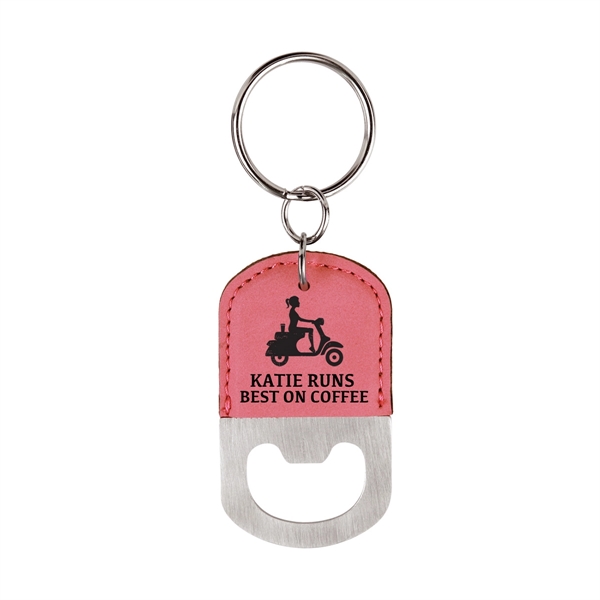 Bottle opener key tag made of leatherette material.... from ASI 59080 Halls & Company