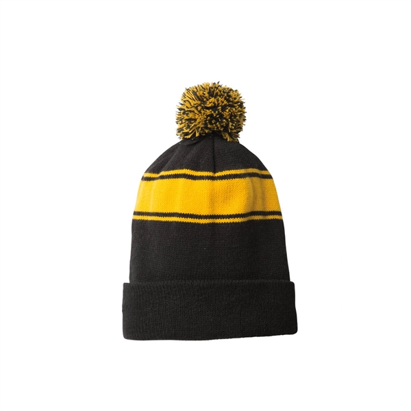 Popular classic beanie with three stripes and a two-tone pom... from ASI 98085 Wolfmark