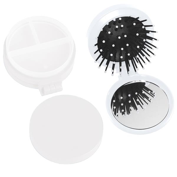 Three in one kit with mirror, hair brush, twist off lid... from ASI 61125 Hit Promotional Products / Hit®