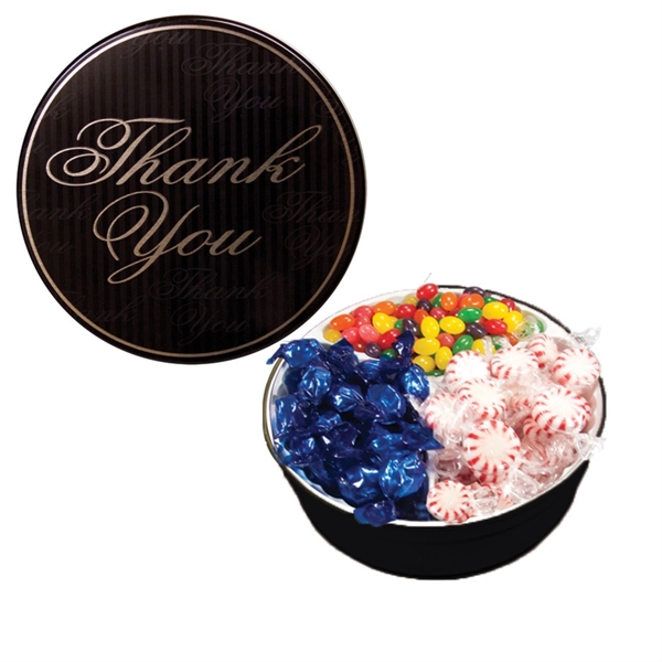 Tin filled with multiple filler options of good gift snacks and... from ASI 61125 Hit Promotional Products