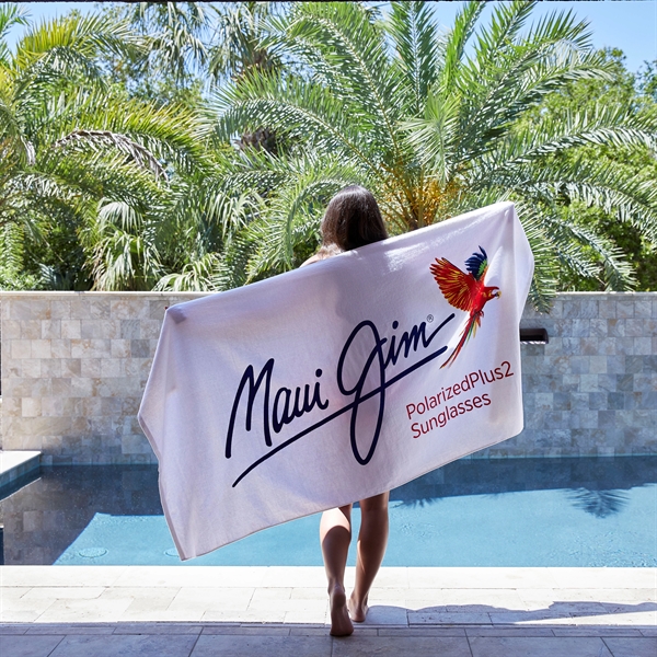 White heavy-weight beach towel made of 100% cotton terry velour that... from ASI 79750 Pro Towels