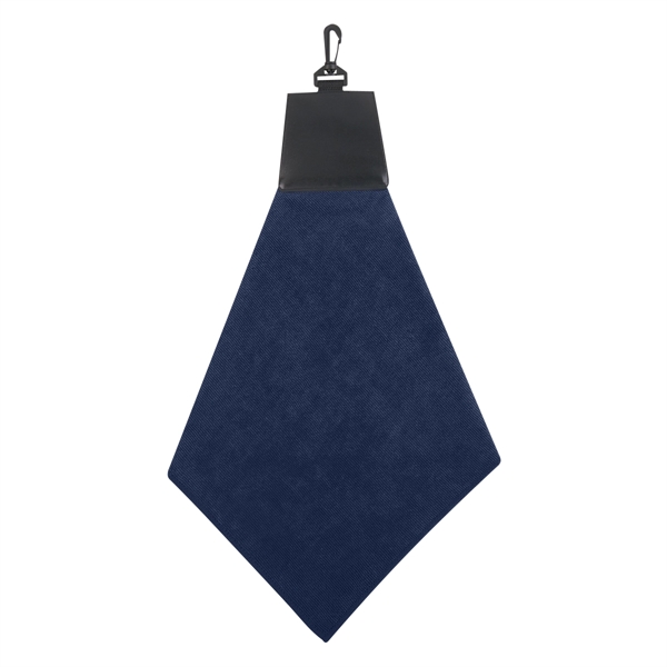 Triangle fold golf towel with leatherette header and plastic swivel hook... from ASI 61125 Hit Promotional Products / Hit®