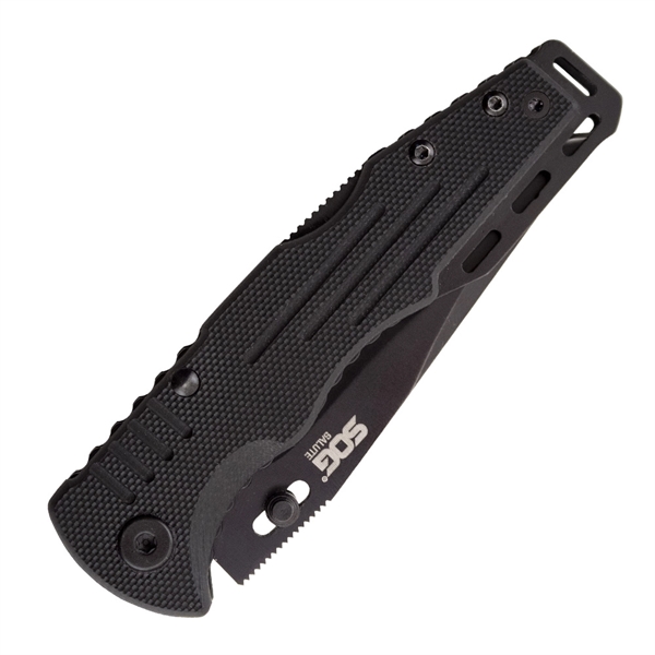 A SOG folding knife designed as a compact pocket knife with... from ASI 46170 Compass Industries Inc