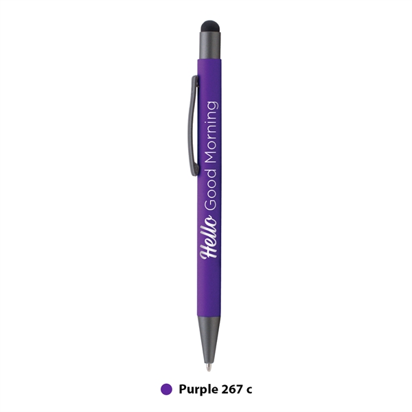 Plastic ballpoint pen and stylus point with rubberized finish and pocket... from ASI 62088 IDProductsource