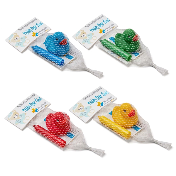 Bathtub crayon and rubber duck in mesh package with full color... from ASI 63549 Jornik Manufacturing Corp / Jornik