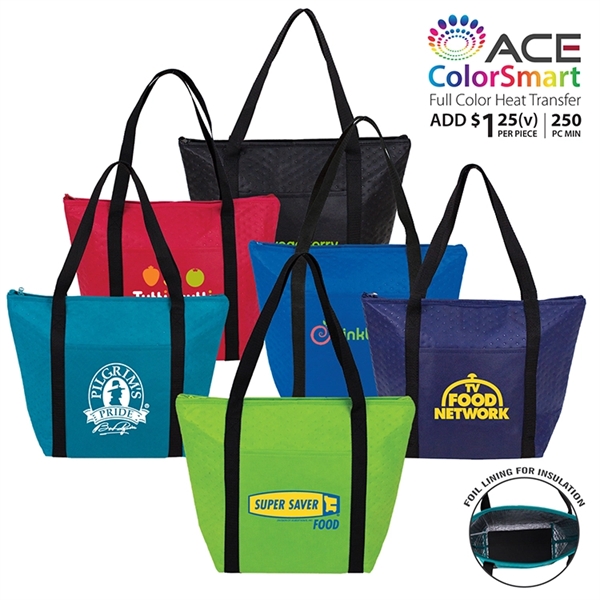 Hot/cold cooler tote features foil lined interior to keep food insulated.... from ASI 30112 ACE Products