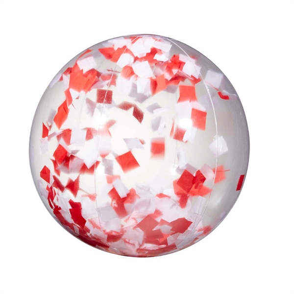 16" clear PVC inflatable beach ball with red and white confetti... from ASI 63549 Jornik Manufacturing Corp / Jornik