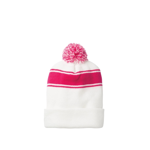 Popular classic beanie with three stripes and a two-tone pom... from ASI 98085 Wolfmark