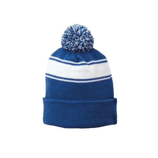 Popular classic beanie with three stripes and a two-tone pom... from ASI 98085 Wolfmark