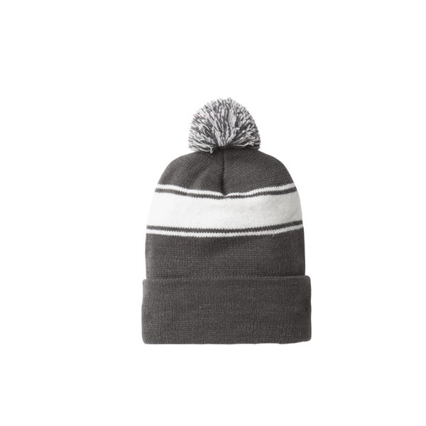 Popular classic beanie with three stripes and a two-tone pom... from ASI 98085 Wolfmark