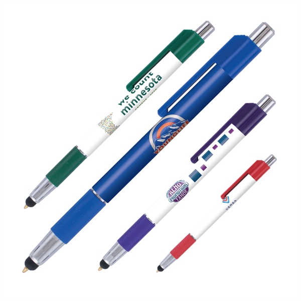 Plunger-action ballpoint pen and device stylus with colored trim and comfort... from ASI 62088 IDProductsource