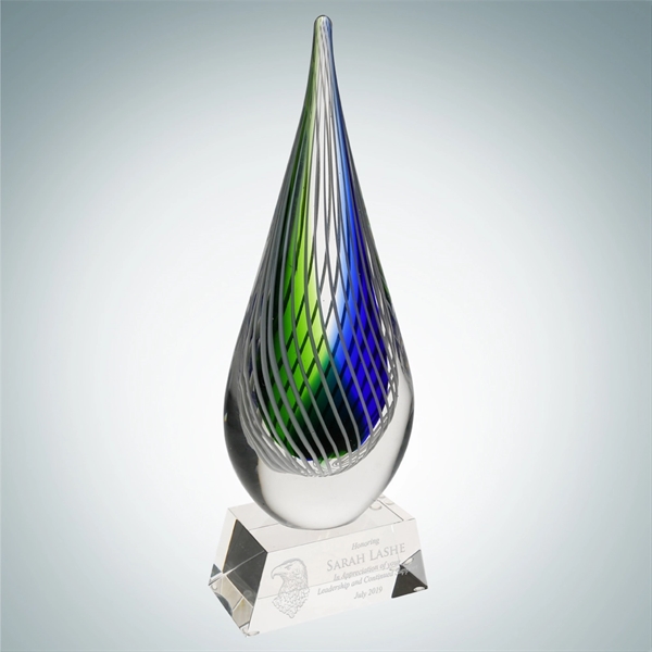 The Art Glass Ocean Green Narrow Teardrop Award consist of both... from ASI 47791 Best Deal Awards