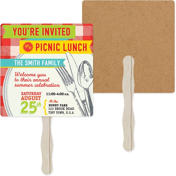 Hand fan made of 18pt recycled board stock with UV coating.... from ASI 54100 Fields Manufacturing Inc / TargetLine®