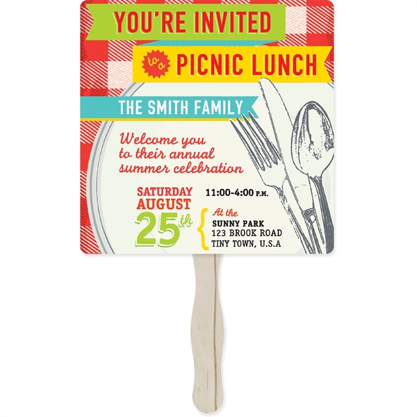 Hand fan made of 18pt recycled board stock with UV coating.... from ASI 54100 Fields Manufacturing Inc / TargetLine®