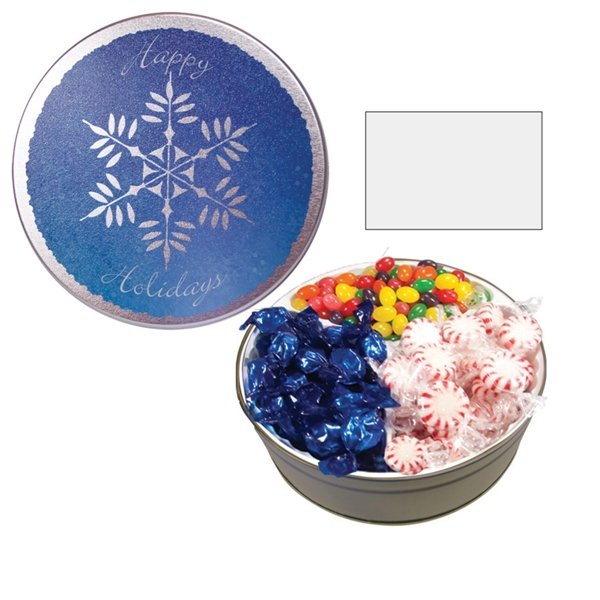 Tin filled with multiple filler options of good gift snacks and... from ASI 61125 Hit Promotional Products