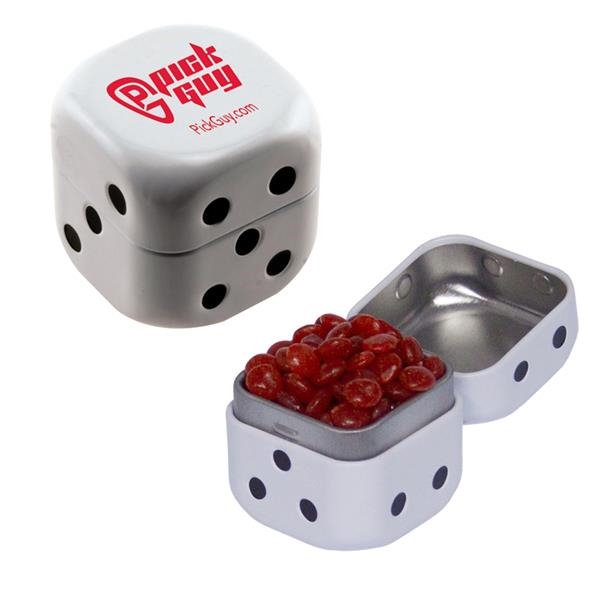Dice-shaped tin filled with your choice of mints, candy or gum... from ASI 61125 Hit Promotional Products