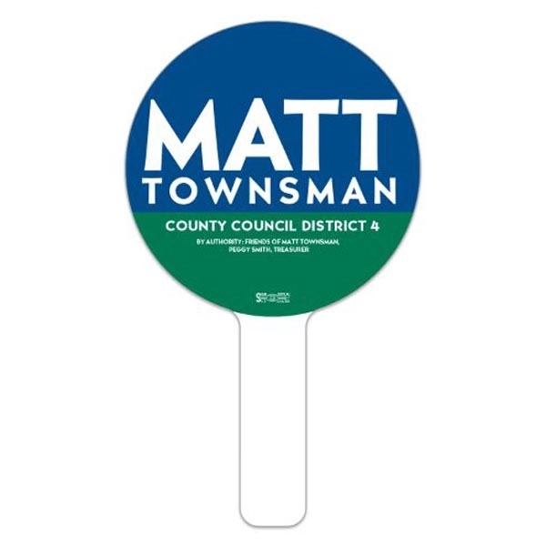 Handheld rally fan made of white, all-weather, outdoor durable corrugate plastic.... from ASI 56950 Gill Studios Inc / Gill-Line®