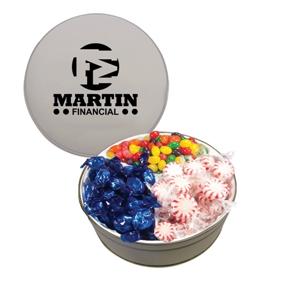 Tin filled with multiple filler options of good gift snacks and... from ASI 61125 Hit Promotional Products