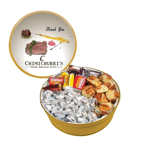 Tin filled with multiple filler options of good gift snacks and... from ASI 61125 Hit Promotional Products