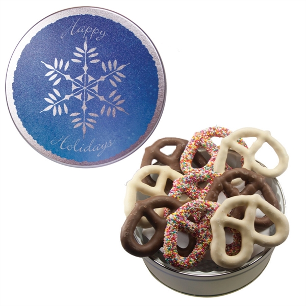 Tin filled with multiple filler options of good gift snacks and... from ASI 61125 Hit Promotional Products