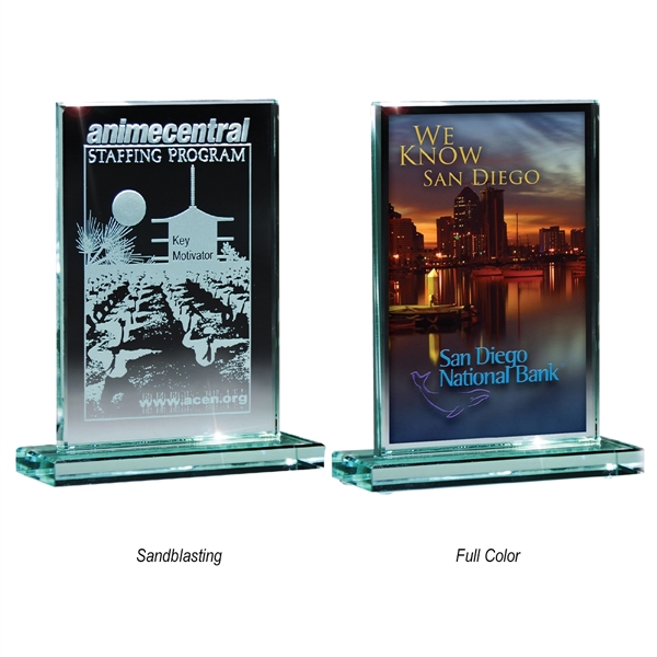 Medium award made of glass, measuring 6" x 7 3/8", and... from ASI 61125 Hit Promotional Products / Hit®