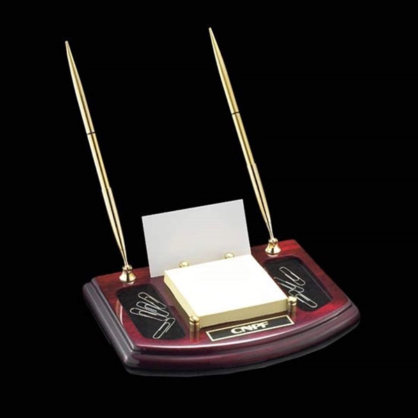 Gold desk organizer with pen stand, card holder, memo pad holder... from ASI 84592 St Regis Group