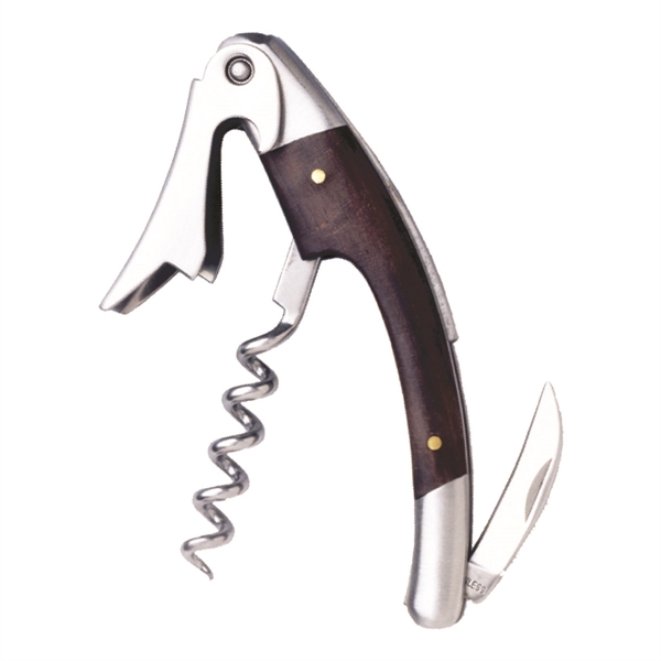Stainless steel curved corkscrew that features a dark wood inset and... from ASI 55450 Franmara Inc