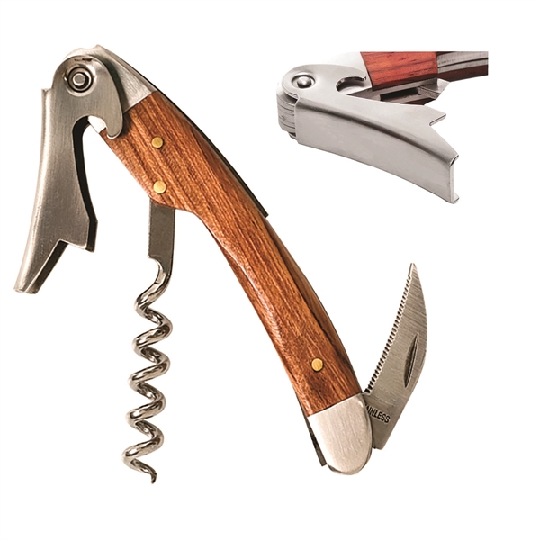 Stainless steel corkscrew that features a wooden, brown color inset.... from ASI 55450 Franmara Inc