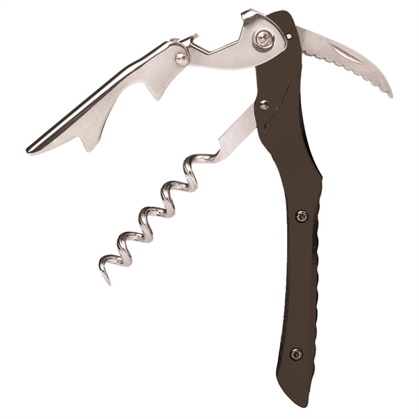 Waiter's corkscrew that features a black aluminum handle in a silver... from ASI 55450 Franmara Inc