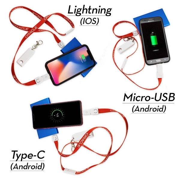 3-in-1 Dual Lanyard Cable with a Type-C connector and micro USB/lightning... from ASI 63776 KTI Networks Inc / KTI Promo