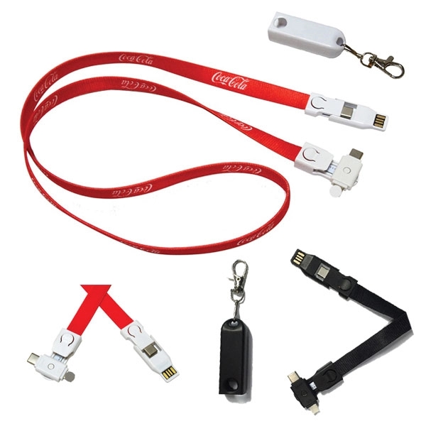 3-in-1 Dual Lanyard Cable with a Type-C connector and micro USB/lightning... from ASI 63776 KTI Networks Inc / KTI Promo