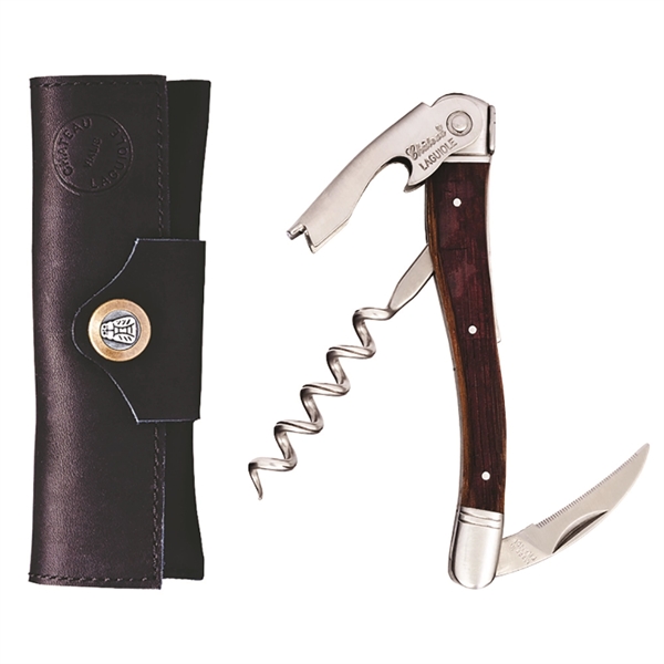 Customizable 4 1/2" waiter's corkscrew with oak barrel handle and leather... from ASI 55450 Franmara Inc