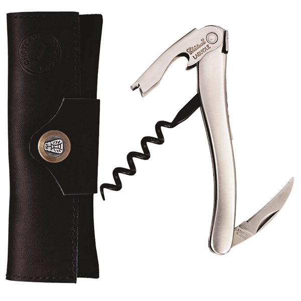 Customizable 4 1/2" waiter's stainless steel corkscrew steel in leather pouch.... from ASI 55450 Franmara Inc