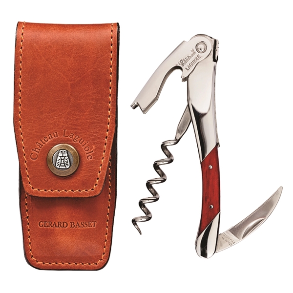 4 1/2" waiter's corkscrew with red stamina wood handle in leather... from ASI 55450 Franmara Inc