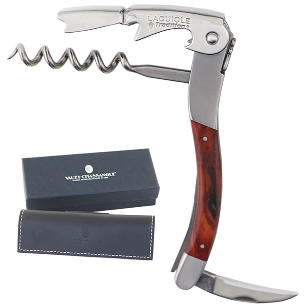 Handcrafted two-lever corkscrew with wood handle and leather pouch... from ASI 55450 Franmara Inc