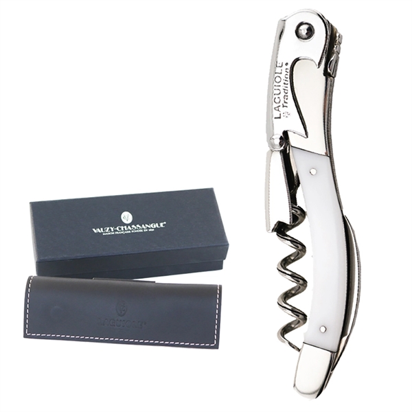 Handcrafted two-lever corkscrew with Plexi translucent thermoplastic handle and leather pouch... from ASI 55450 Franmara Inc
