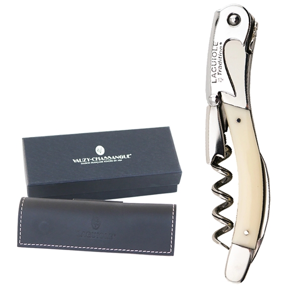 Handcrafted two-lever corkscrew with Plexi translucent thermoplastic handle and leather pouch... from ASI 55450 Franmara Inc