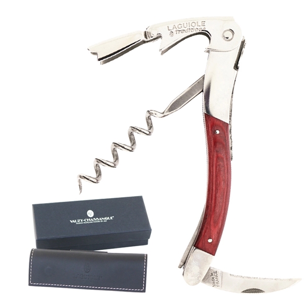 Handcrafted two-lever corkscrew with a stamina wood handle and leather pouch... from ASI 55450 Franmara Inc