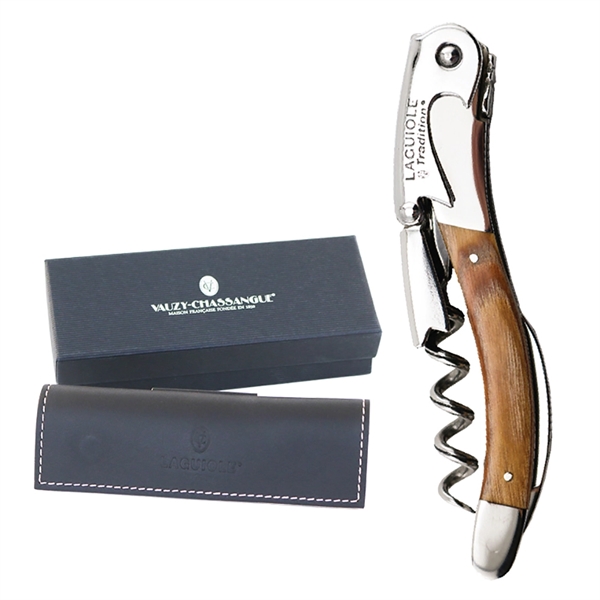 Handcrafted two-lever corkscrew with a stamina wood handle and leather pouch... from ASI 55450 Franmara Inc