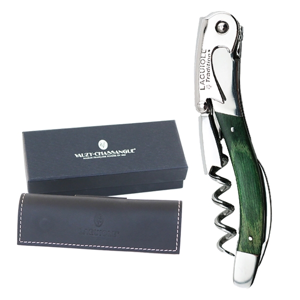 Handcrafted two-lever corkscrew with a stamina wood handle and leather pouch... from ASI 55450 Franmara Inc