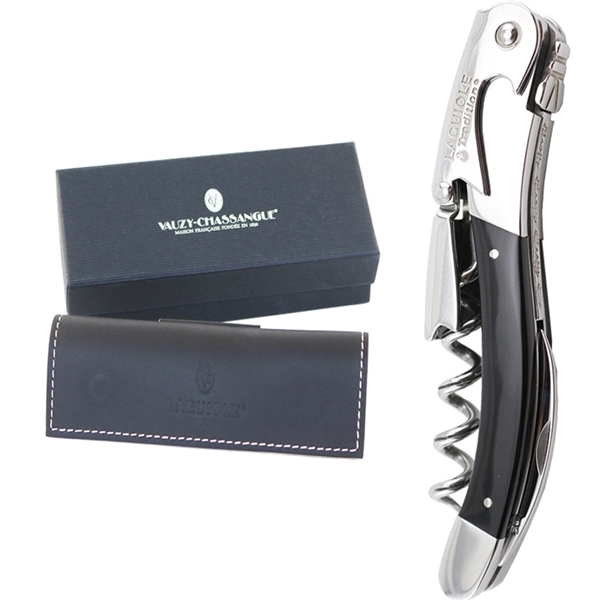 Handcrafted two-lever corkscrew with a horn handle and leather pouch... from ASI 55450 Franmara Inc