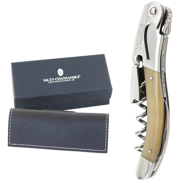 Handcrafted two-lever corkscrew with a horn handle and leather pouch... from ASI 55450 Franmara Inc