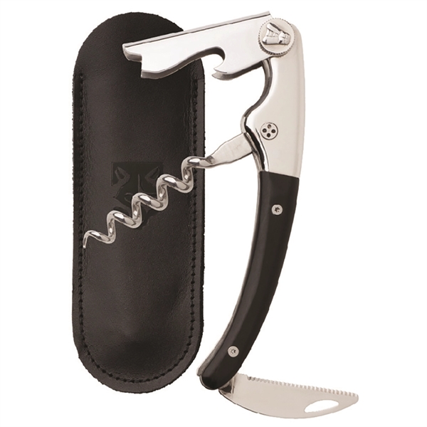Waiter's corkscrew that features a genuine black horn handle, black leather... from ASI 55450 Franmara Inc