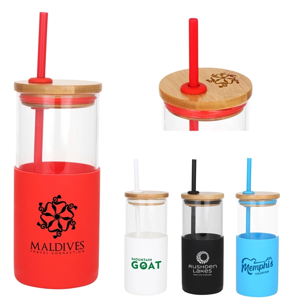 18 Oz. Glass Cup with Bamboo Lid & Silicone Sleeve.... from ASI 46755 Cosmo Promos